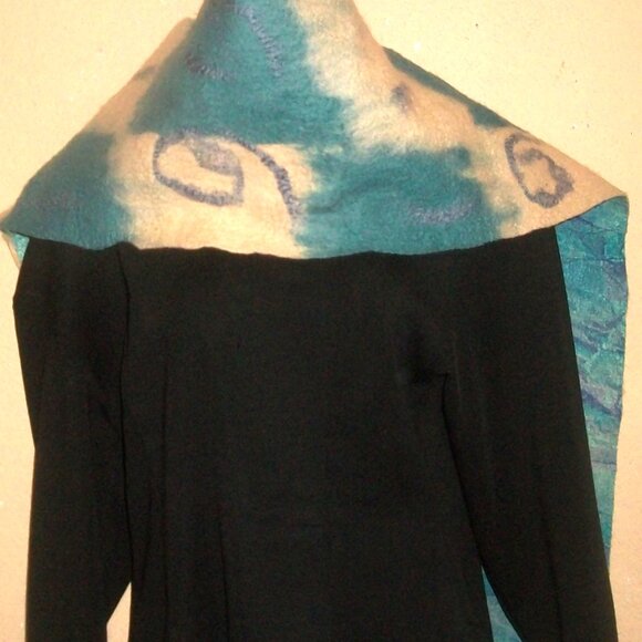 Vintage 1 of a Kind Handmade Hand-dyed Reversible Felted-Wool Scarf 66" X 18" - Picture 2 of 11
